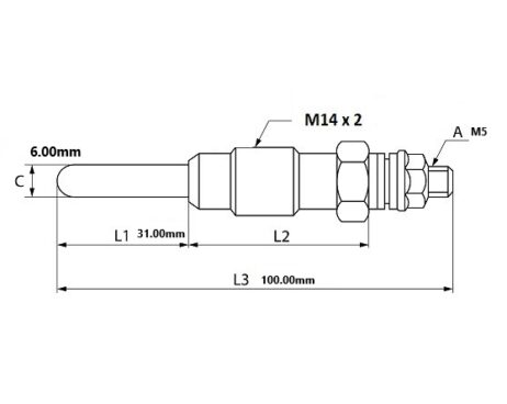 SABB Glow plug 12V  1G,  1GG  Replacement M14 x 2.00 - Image 3