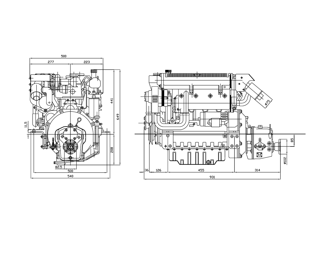 Lombardini 61HP LDW2204 MT Marine engine Heat exchanger AB Marine service