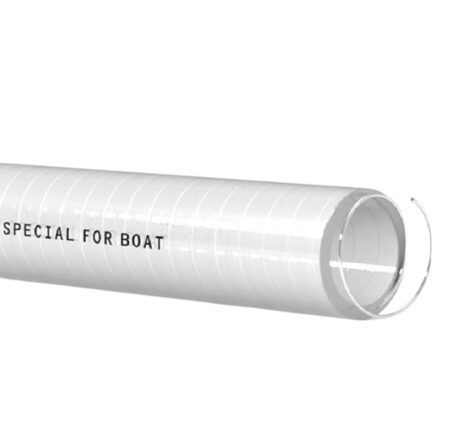 Sanitairslang-waterslang 32mm wit PVC met staalinlage, de kleine buigradius maakt installeren makkelijk. Niet geurdoorlatend en UV bestendig.
