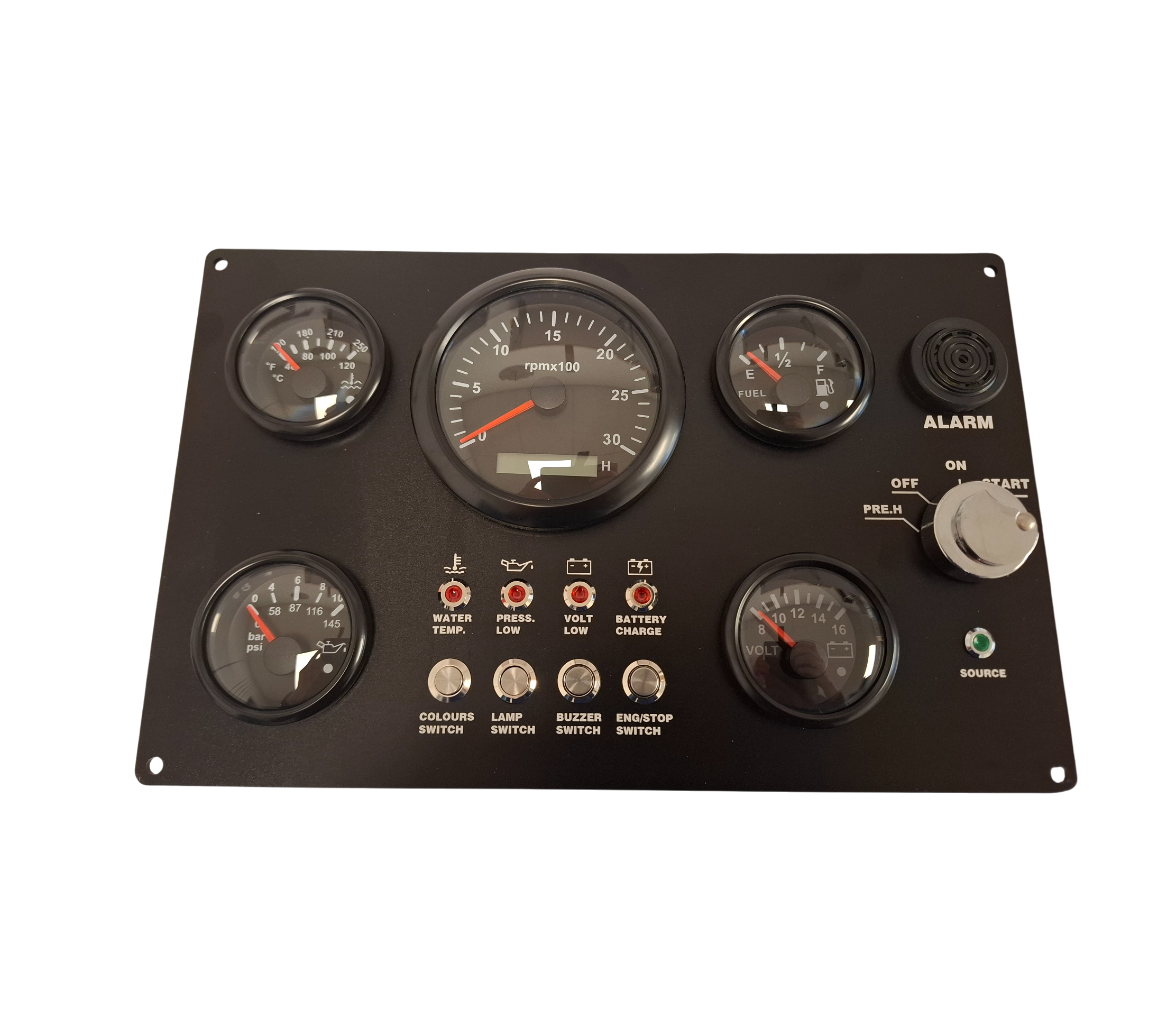 Armaturenbrett 24V Schiffsmotor (schwarze Anzeigen) - Vorglühfunktion