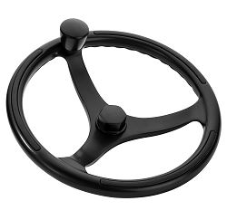 Steering wheel Primus black powder coated with solid spoke and stainless steel glass ball bearing knob, 34 cm Main Image