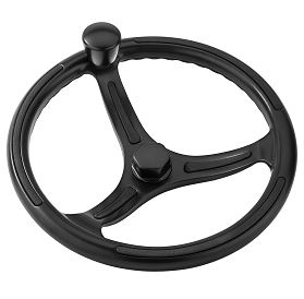 Steering wheel Primus black powder coated with spoke inserts and stainless steel glass ball bearing knob, 34 cm Main image