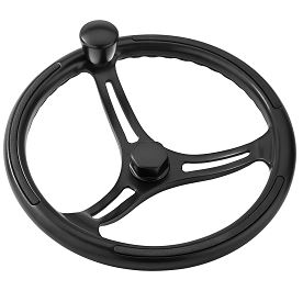 Steering wheel Primus black powder coated with open spoke and stainless steel glass ball bearing knob, 34 cm Main Image