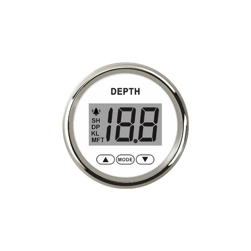 Dieptemeter wit rvs 9-32V met spiegeltransducer