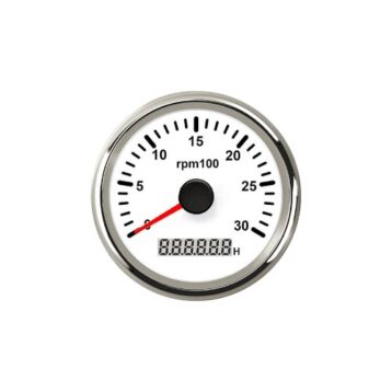 Toeren/urenteller wit/rvs 9-32V 0-3000rpm