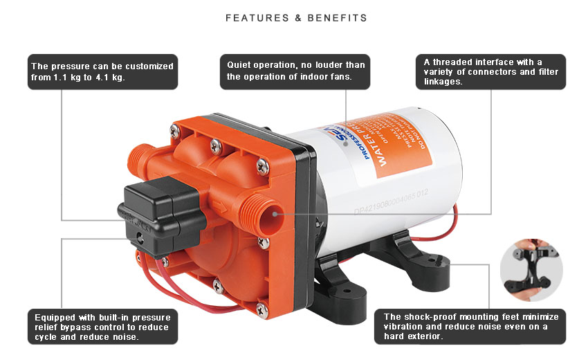 Membraanpomp 24V 15,1 L/min 3,8 bar – Compacte Waterpomp - Afbeelding 7