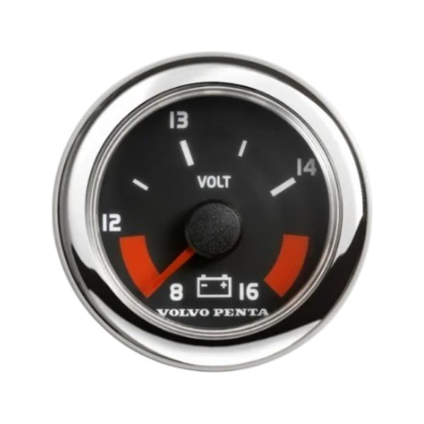 Volvo Penta battery voltage gauge 8-16V, black - 881649